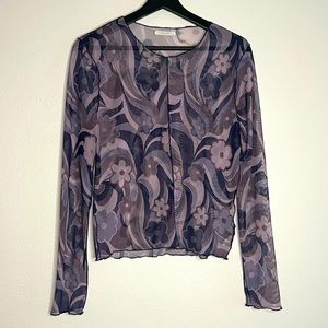 Full Tilt Y2K Purple 70s Style Mesh Layering LS Blouse